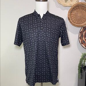 Mens UPTOP Collarless Short Sleeve Golf Shirt  Black Print Montana Size Medium